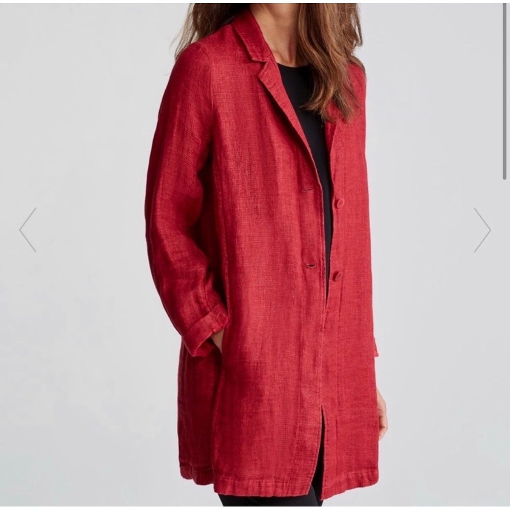 EILEEN FISHER 100% ORGANIC LINEN Red Jacket Oversized Blazer Relaxed Chore Coat